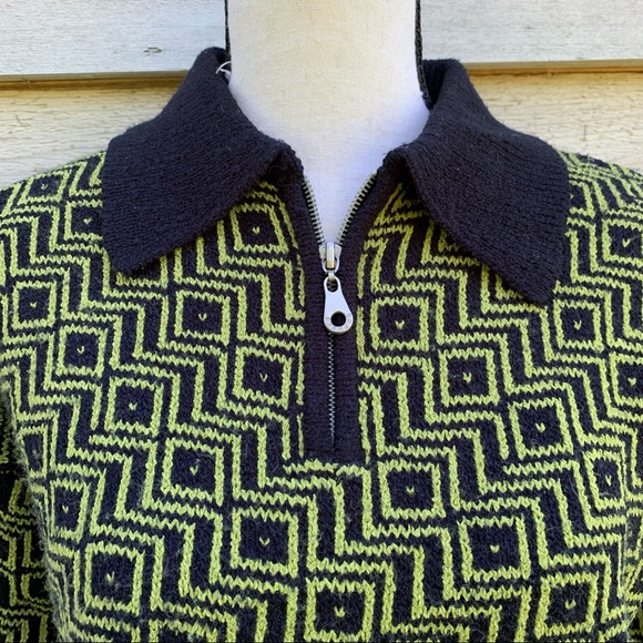 Vintage Express Tricot Jacquard Print Long Sleeve Collared Quarter Zip Sweater - Picture 6 of 16